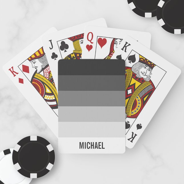Jeu De Cartes Bandes de dégradé noir et blanc avec nom (Créateur téléchargé)