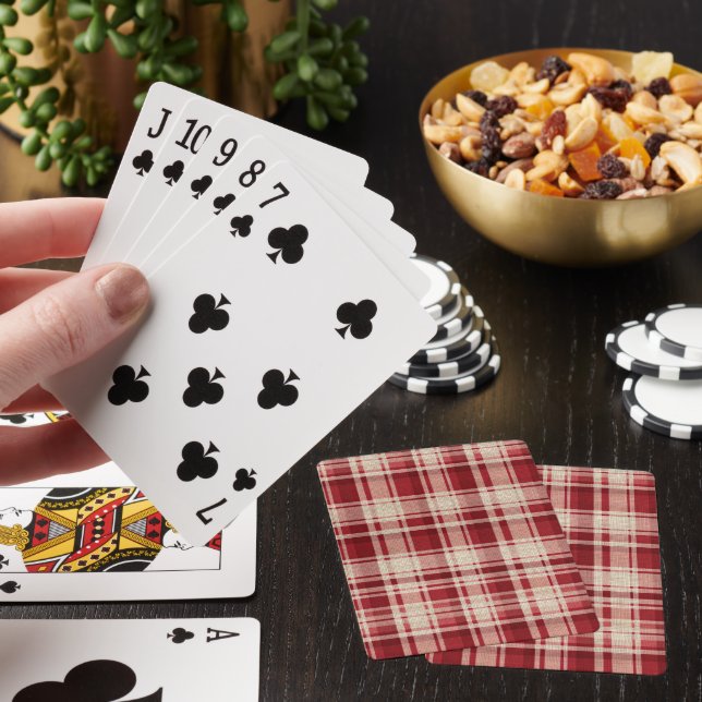 Jeu De Cartes Bandes Plaid Crème Rouge (In Situ)