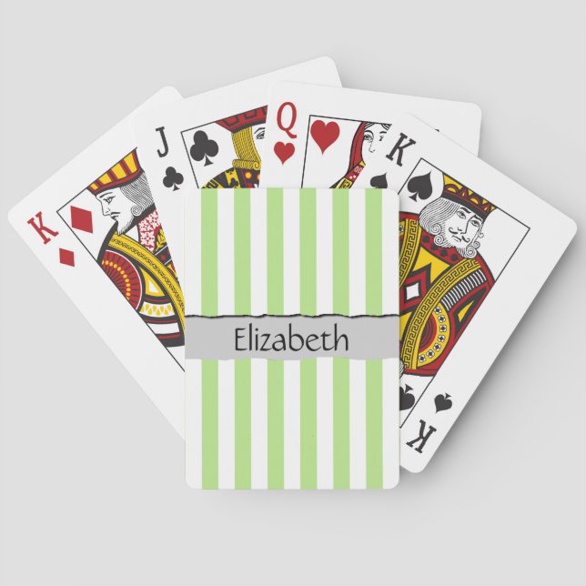 Jeu De Cartes Bandes vertes, Lignes, Motif rayé, Votre Nom (dos)