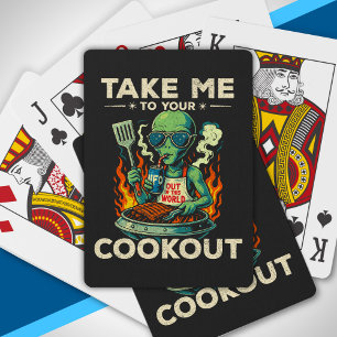 Jeu De Cartes Barbecue drôle d'alien rétro grillades dans l'espa