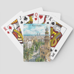 Jeu De Cartes Barcelone Espagne Catalogne Vue de la ville peintu