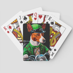 Jeu De Cartes Basenji Chien conduisant vélo St. Patrick's Day