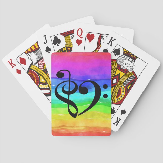 Jeu De Cartes Basse Clé Treble Clé Coeur Arc-en-ciel Aquarelle (dos)