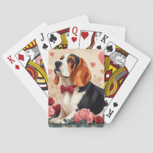 Jeu De Cartes Basset Hound avec Roses - Saint Valentin