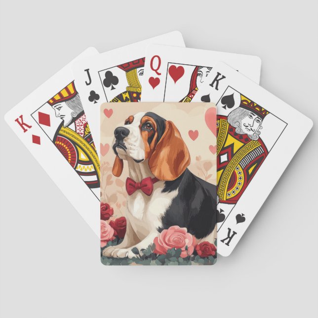 Jeu De Cartes Basset Hound avec Roses - Saint Valentin (dos)