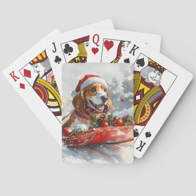 Jeu De Cartes Basset Hound Dog in Sledge Let it Neige Noël (dos)