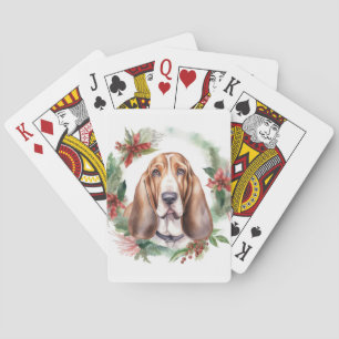 Jeu De Cartes Basset Hound Festive Wreath de Noël Pup