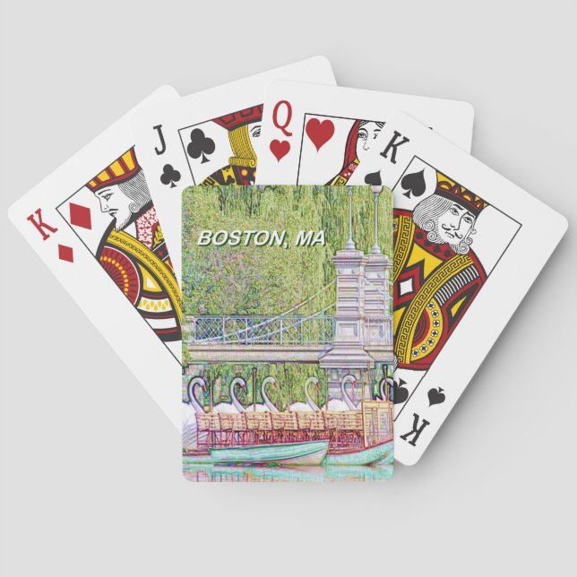 Jeu De Cartes Bateaux cygnes de Boston en crayon et filtre d'enc (dos)