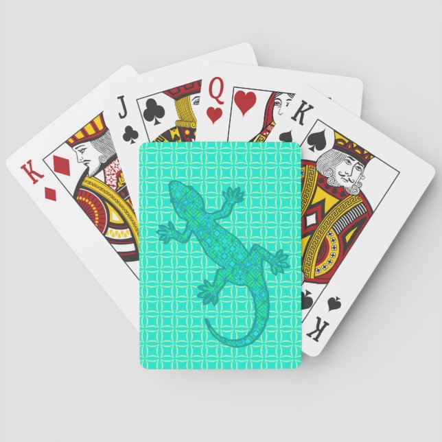 Jeu De Cartes Batik tribal Gecko - turquoise / paon (dos)