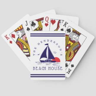 Jeu De Cartes Beach House Nautical boat Sunset navy blue
