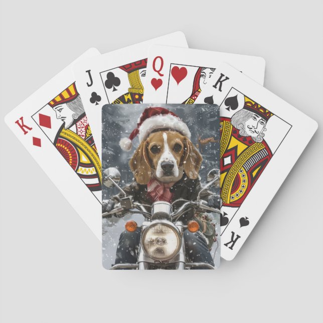 Jeu De Cartes Beagle Chien équitation moto Noël (dos)