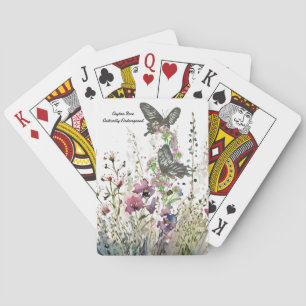 Jeu De Cartes Beau Papillon Rose de Ceylan peint à la main