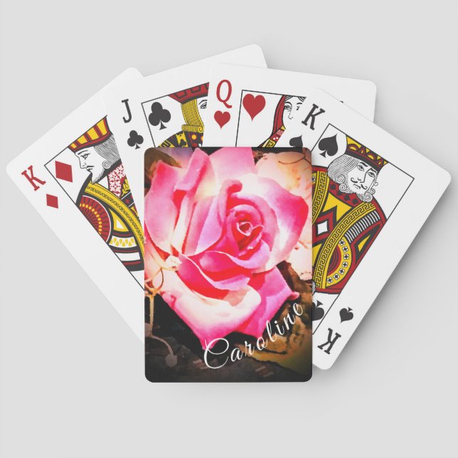 Jeu De Cartes Beau Rose avec nom (dos)