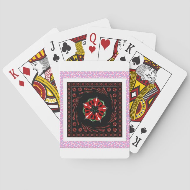 Jeu De Cartes Beau rose Bleu Blanc Coeurs d'amour Design (dos)