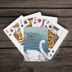 Jeu De Cartes Beautiful Elegant White Swan Swimming in Lake