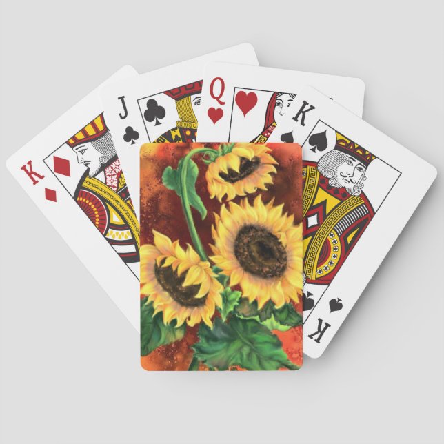Jeu De Cartes Beaux Trois Tournesols - Peinture d'art imaginaire (dos)