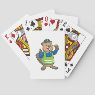 Jeu De Cartes Beaver en tant qu'agent de police avec sifflet