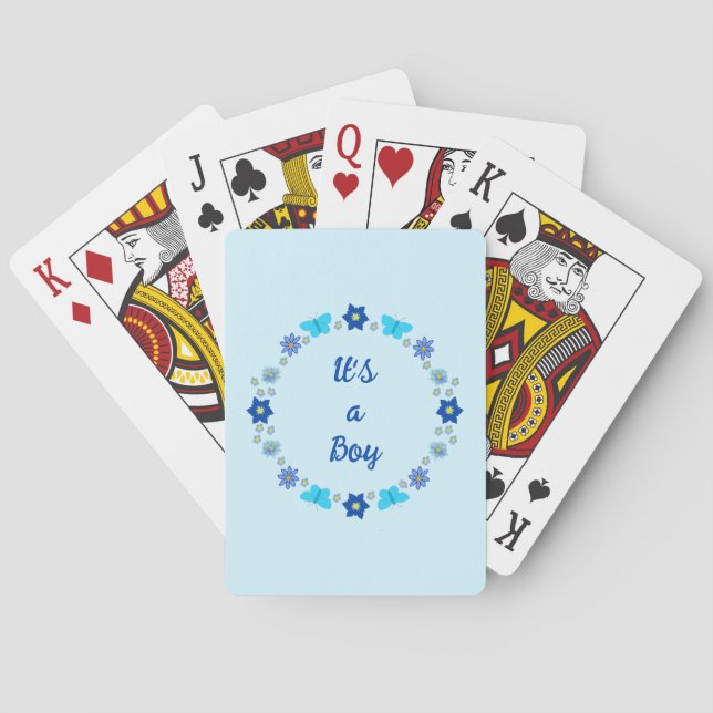 Jeu De Cartes Bébé bleu Papillons et fleurs personnalisés (dos)