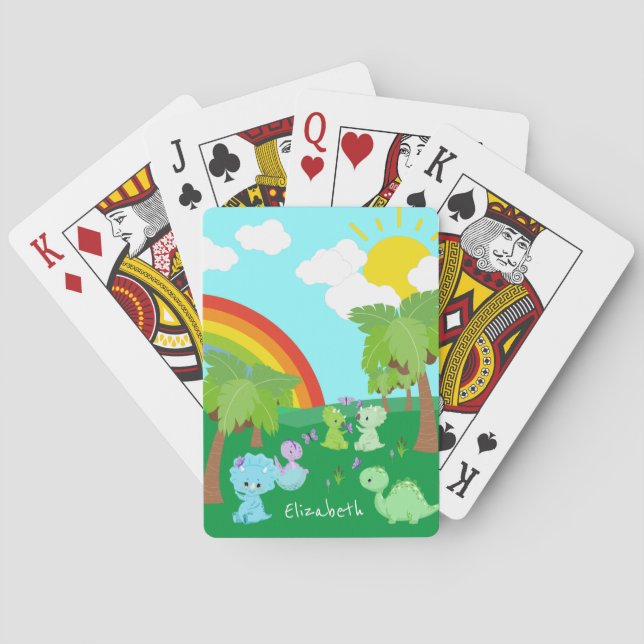 Jeu De Cartes Bébé Dinosaures avec papillons, arc-en-ciel et sol (dos)