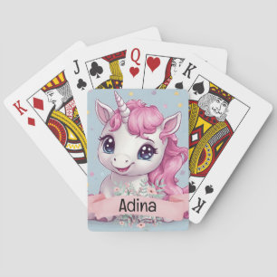 Jeu De Cartes Bébé rose magique Unicorn Stars Nom personnalisé