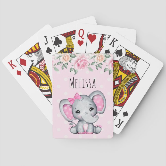 Jeu De Cartes Bébé rose mignon éléphant et frontière Rose (dos)