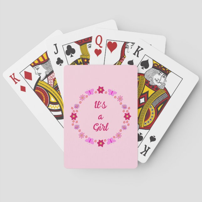 Jeu De Cartes Bébé rose Papillons et fleurs personnalisés (dos)