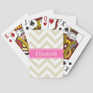 Jeu De Cartes Beige Lg Chevron Hot Pink Nom Monogramme