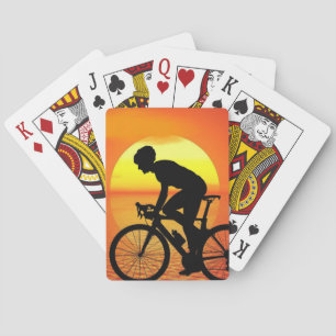 Jeu De Cartes Belle Bicyclette Silhouette Coucher de soleil Scèn