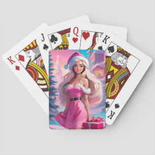 Jeu De Cartes Belle fille de Noël rose 01