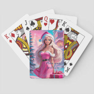 Jeu De Cartes Belle fille de Noël rose 01