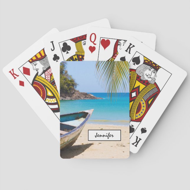 Jeu De Cartes Belle plage tropicale avec un vieux bateau à rames (dos)