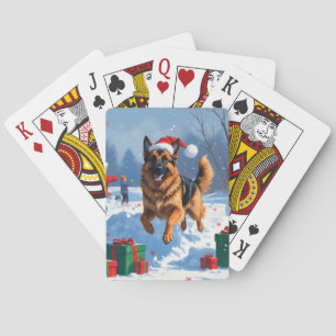 Jeu De Cartes Berger allemand courant dans la neige avec Casquet