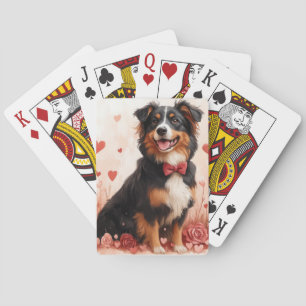 Jeu De Cartes Berger australien avec Rose - Saint Valentin