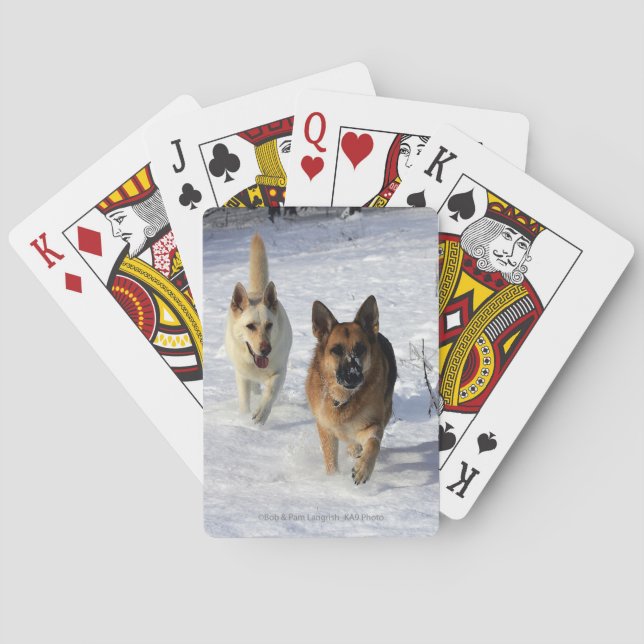 Jeu De Cartes Bergers allemands en courant dans la neige (dos)