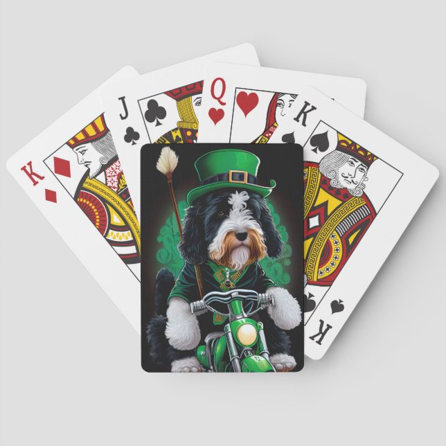 Jeu De Cartes Bernedoodle Chien conduisant vélo St. Patrick's Da (dos)