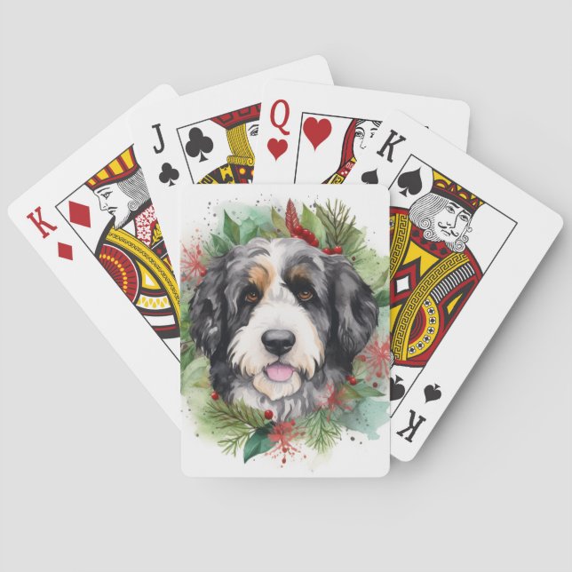 Jeu De Cartes Bernedoodle Christmas Wreath Festive Pup (dos)