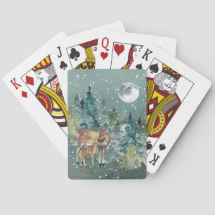 Jeu De Cartes Biche et faon dans une forêt enneigée sous la plei