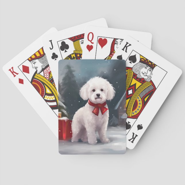 Jeu De Cartes Bichon Frise Dog à Noël de neige (dos)