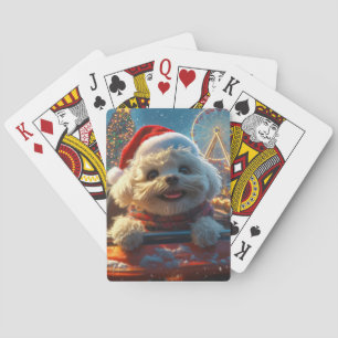 Jeu De Cartes Bichon Frise Dog Roller Dessous de verre Noël