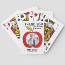 Big Red Apple Teacher Thank You Photo Poker Cards
