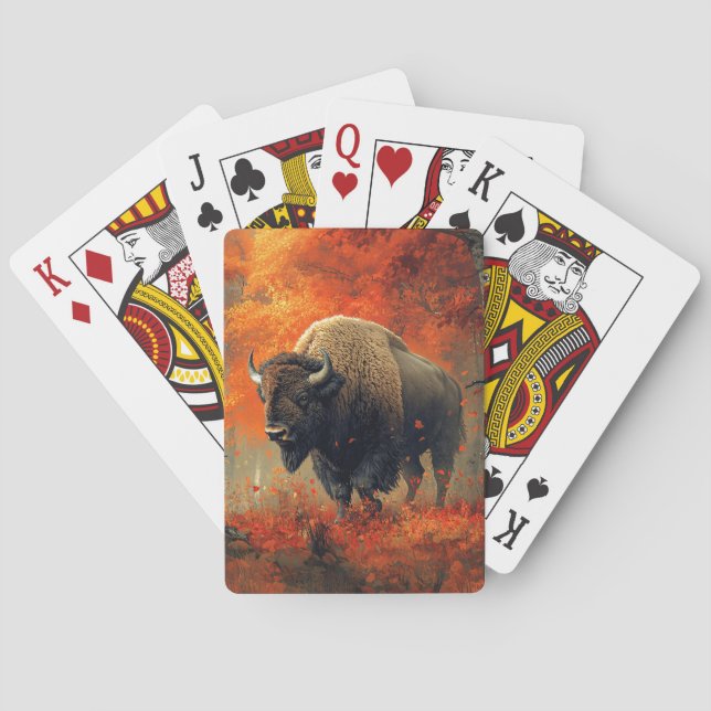 Jeu De Cartes Bison dans l'artisanat boisé d'automne (dos)