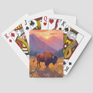 Jeu De Cartes Bison de Grand Teton   Peinture de voyage du parc 