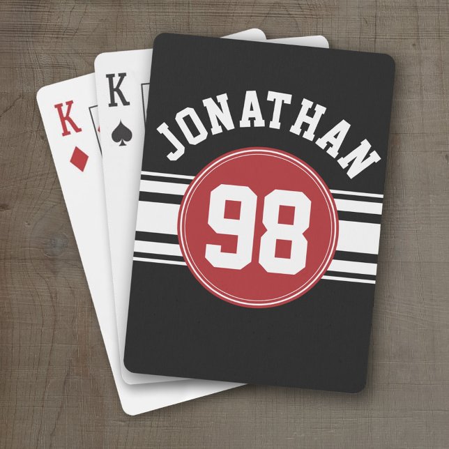 Jeu De Cartes Black and Red Sports Jersey Nom personnalisé Numér (Personalized Playing Cards - Sports Jersey Design)