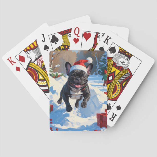 Jeu De Cartes Black French Bulldog Festive de Noël Scène de neig (dos)