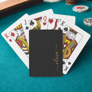Jeu De Cartes Black Gold Modern Script Girl Monogramme Nom