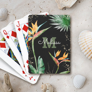 Jeu De Cartes Black Gold Tropical Island Floral Monogramme Scrip