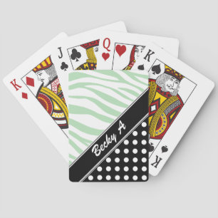 Jeu De Cartes Black Polka Dot Green Zebra Imprimer Cartes De Lec