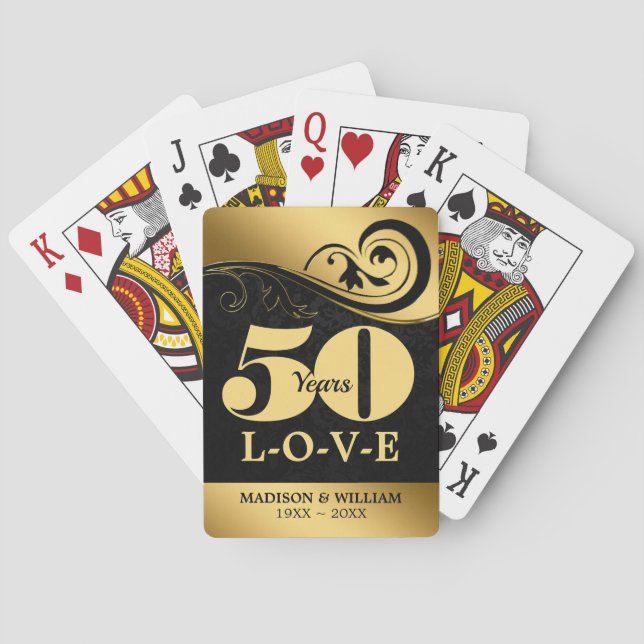 Jeu De Cartes Black Swirls et anniversaire de Mariage damassé (dos)