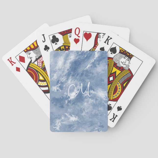 Jeu De Cartes Bleu blanc marbré Ciel Abstrait personnalisé (dos)