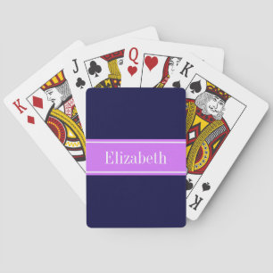 Jeu De Cartes Bleu de marine solide, Lilac Nom du ruban Monogram